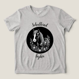 Schulkind - Pony mit Blumen - schwarz weiß | Tri-Blend Shirt
