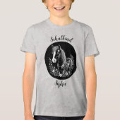 Schulkind - Pony mit Blumen - schwarz weiß | Tri-Blend Shirt (Voorkant)