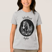 Schulkind - Pony mit Blumen - schwarz weiß | Tri-Blend Shirt (Voorkant)