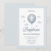 Schulpvormige Rand Blauw Bloemen Kruis Doop Uitnod Kaart (Voorkant / Achterkant)