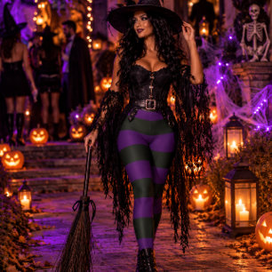 Schurk Heks Vibes Halloween Strepen Diep Paars Leggings