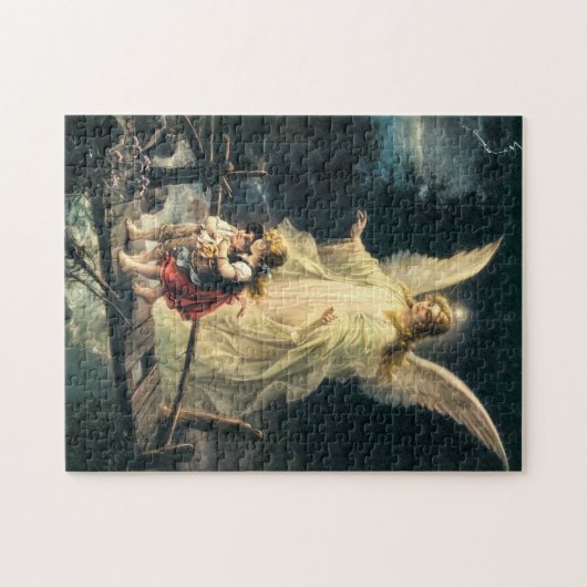 Schutzengel und zwei Kinder auf Brücke Legpuzzel (Horizontaal)