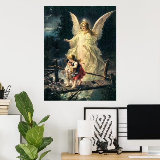 Schutzengel und zwei Kinder auf Brücke Poster (Thuiskantoor)