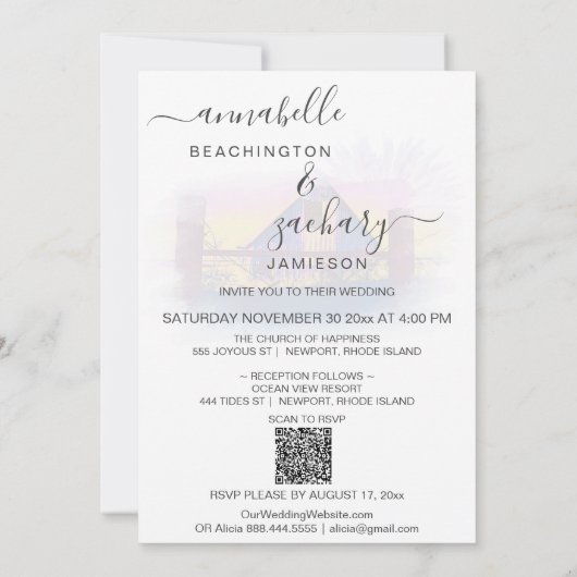 *~* Schuur Amerikaanse vlag AR19 QR RSVP bruiloft Kaart (Achterkant)