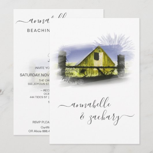 *~* Schuur Amerikaanse vlag RSVP QR AR19 bruiloft Kaart (Voorkant / Achterkant)