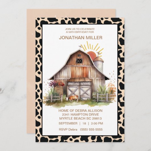  Schuur Boerderij Koe Verjaardagsfeestuitnodiging Kaart (Voorkant / Achterkant)