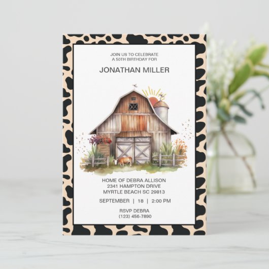  Schuur Boerderij Koe Verjaardagsfeestuitnodiging Kaart (Staand voorkant)