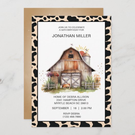 Schuur Boerderij Koe Verjaardagsfeestuitnodiging Kaart (Voorkant / Achterkant)