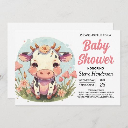 Schuur Boho Custom Koe Baby shower Kaart (Voorkant / Achterkant)