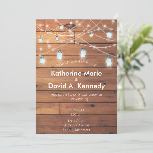 Schuur Bruiloft Muur Metselwerk Pot String Licht Kaart (Staand voorkant)