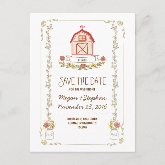 Schuur bruiloft rustiek opslaan van de datum brief aankondigingskaart (Voorkant)