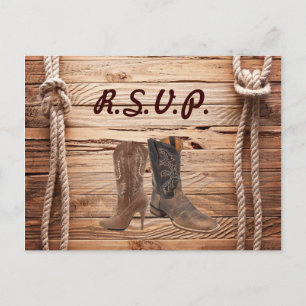 Schuur Cowboy Laarzen Western land Trouwen RSVP Uitnodiging Briefkaart
