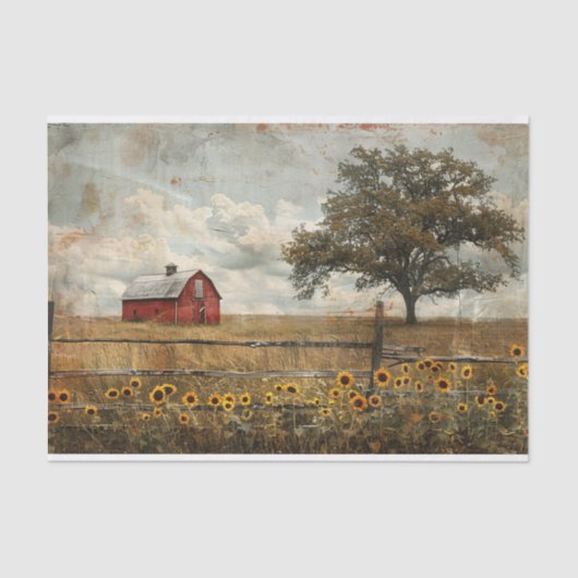  Schuur en Boomlandschap Schilderen Decoupage Tissuepapier (Voorkant)