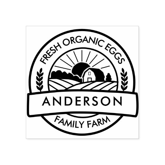 Schuur Familie Boerderij Boer Rond Decoratief Rubberstempel (Afrduk)