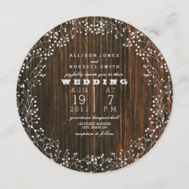 Schuur hout + Baby's adem Ronde bruiloft Kaart