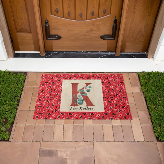 Schuur Hout & Bandana Letter K gepersonaliseerd Deurmat (Buiten)