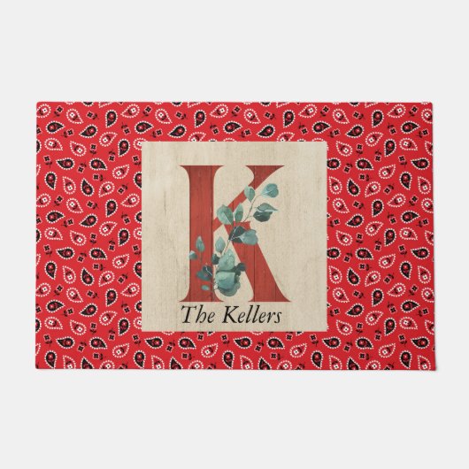 Schuur Hout & Bandana Letter K gepersonaliseerd Deurmat (Voorkant)