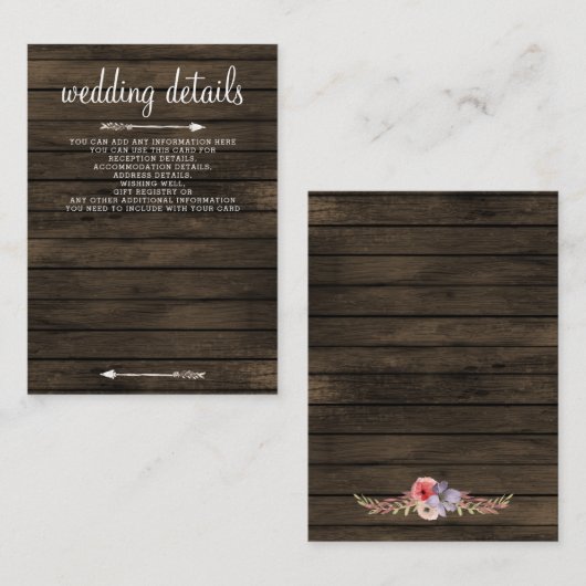 Schuur Hout Bloemen Rustieke bruiloft behuizing ka Informatiekaartje (Voorkant / Achterkant)