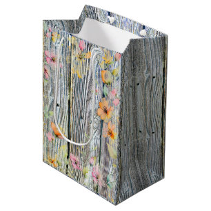 Schuur-hout botanische wilde bloemen medium cadeauzakje