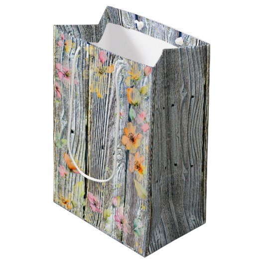 Schuur-hout botanische wilde bloemen medium cadeauzakje (Voorkant Gekanteld)