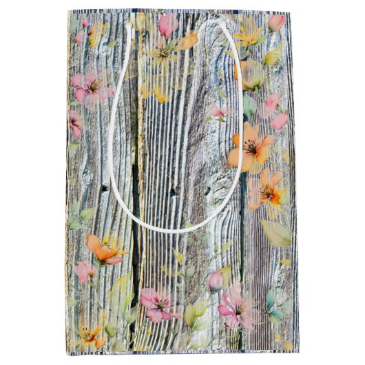 Schuur-hout botanische wilde bloemen medium cadeauzakje (Voorkant)