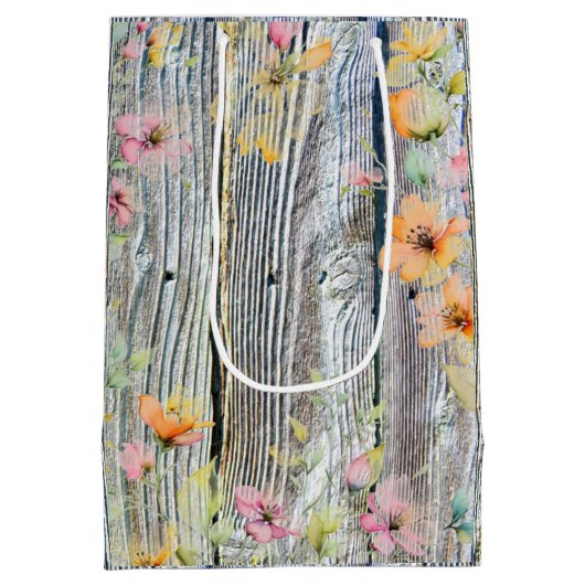 Schuur-hout botanische wilde bloemen medium cadeauzakje (Achterkant)