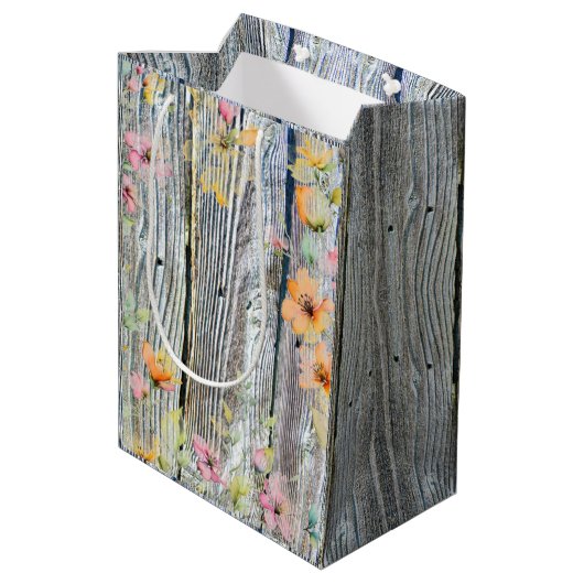 Schuur-hout botanische wilde bloemen medium cadeauzakje (Achterkant Gekanteld)