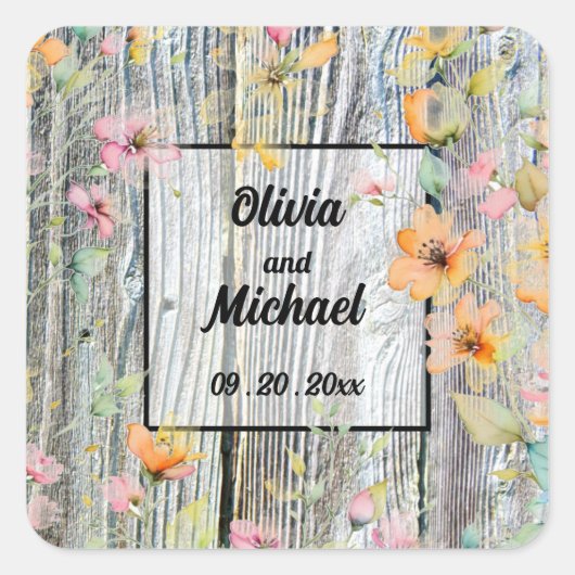 Schuur-hout botanische wilde bloemen vierkante sticker (Voorkant)