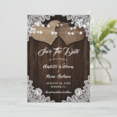 Schuur Hout Burlap Hart Bloemen Kant Country Weddi Save The Date (Staand voorkant)