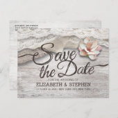 Schuur Hout Burlap Kant Bloemen Bruiloft Save The  Aankondigingskaart (Voorkant / Achterkant)