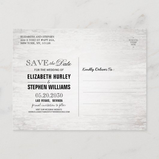 Schuur Hout Burlap Kant Bloemen Bruiloft Save The  Aankondigingskaart (Achterkant)