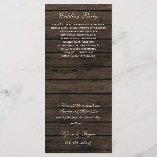 Schuur hout Camping Rustieke Bergen bruiloft progr Programmakaart (Achterkant)