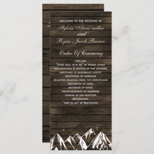 Schuur hout Camping Rustieke Bergen bruiloft progr Programmakaart (Voorkant / Achterkant)