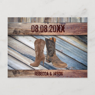 schuur hout Cowboy Western Huwelijk save the date Aankondigingskaart