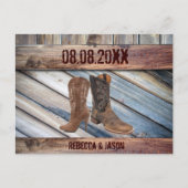 schuur hout Cowboy Western Wedding, behalve datum Aankondigingskaart (Voorkant)