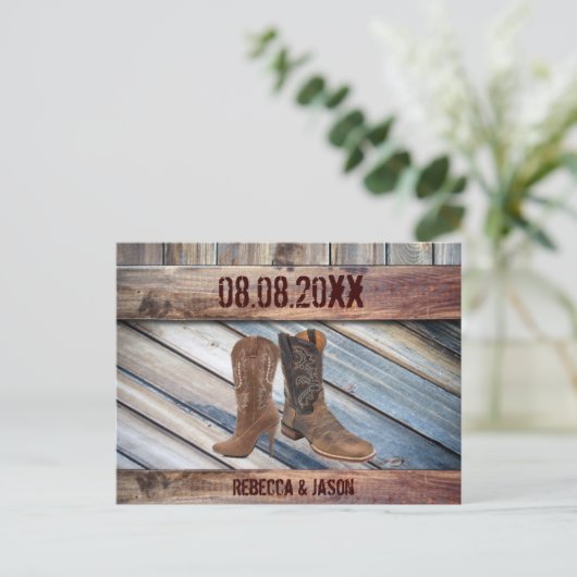 schuur hout Cowboy Western Wedding, behalve datum Aankondigingskaart (Staand voorkant)