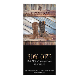 schuur hout cowboylaarzen westerne mode reclamekaart