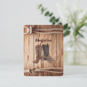 schuur hout Cowboylaarzen Westerse country Huwelij Kaart (Staand voorkant)