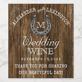 Schuur Hout en Hoefijzer Rustiek Land Bruiloft Wijn Etiket