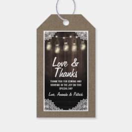 Schuur Hout en Kant Mason Jar Bruiloft Dank u Cadeaulabel