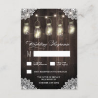 Schuur Hout En Kant Mason Jar Bruiloft RSVP Kaarte
