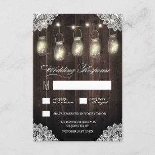 Schuur Hout En Kant Mason Jar Bruiloft RSVP Kaarte Kaartje