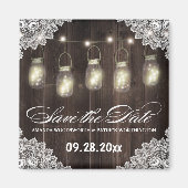 Schuur Hout en Kant Mason Jar Bruiloft Save the Da Magneet (Voorkant)