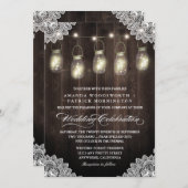 Schuur Hout en Kant Mason Jar Bruiloft uitnodiging (Voorkant / Achterkant)