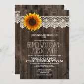 Schuur hout en kant zonnebloem bruiloft uitnodigin kaart (Voorkant / Achterkant)