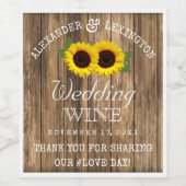 Schuur Hout en Zonnebloemen Rustiek Land Bruiloft Wijn Etiket (Enkel label)