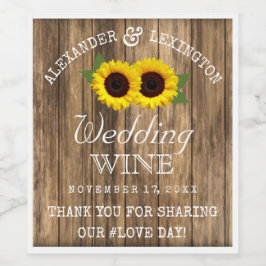 Schuur Hout en Zonnebloemen Rustiek Land Bruiloft Wijn Etiket