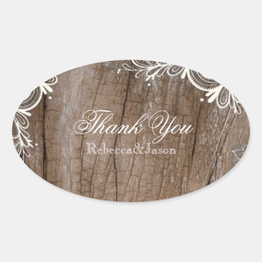  schuur hout kant land bruiloft dank u ovale sticker (Voorkant)