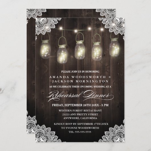 Schuur Hout Kant Mason repetitie Diner Uitnodiging (Voorkant / Achterkant)