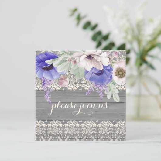 Schuur hout kant waterverf blauw witte anemoon kaart (Staand voorkant)